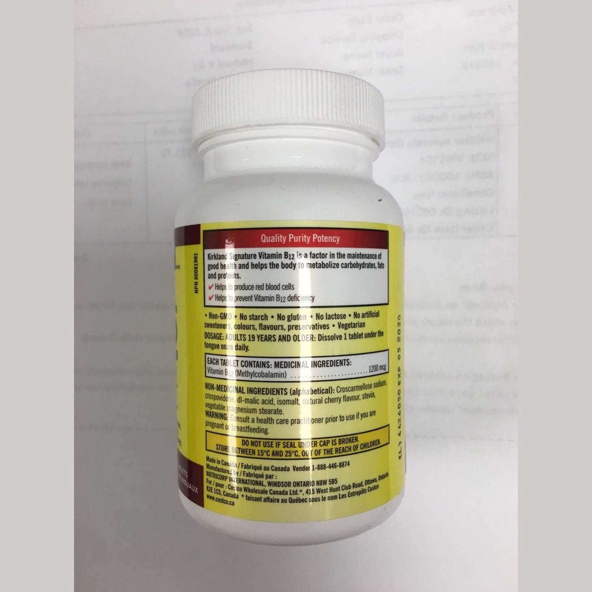 Kirkland Signature Vitamine B12 1 200mcg â 360 ComprimĂŠs Sublinguaux