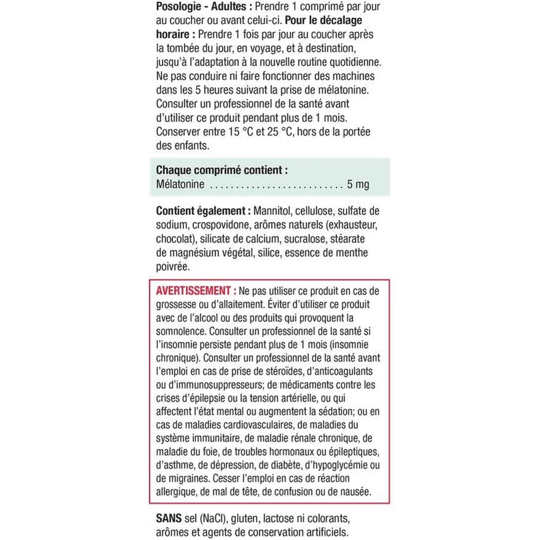 Jamieson Mélatonine 5mg Extra Forte – Menthe Chocolat – 100 Comprimés à Dissolution Rapide