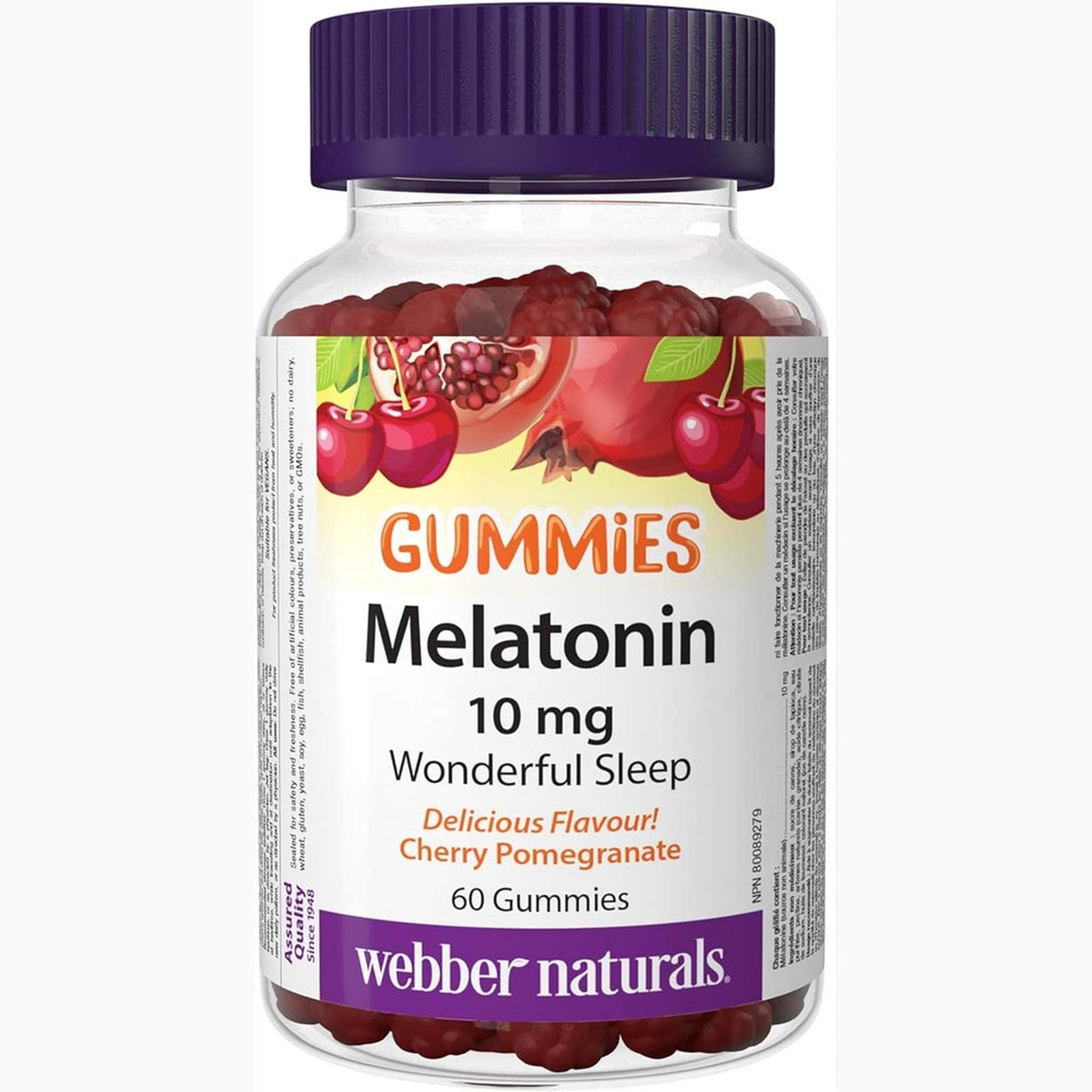 Webber Naturals Mélatonine 10mg Gummy – Cerise & Grenade – 60 Gommes