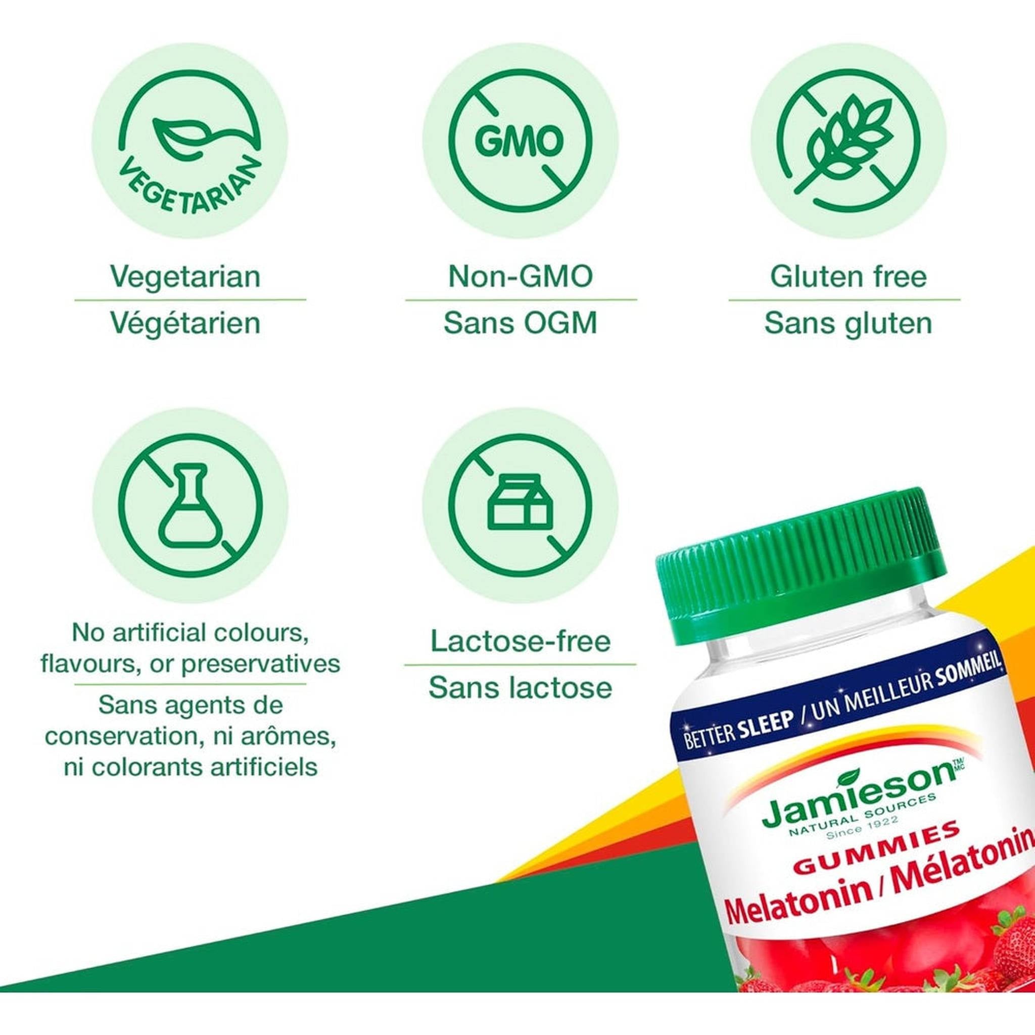 Jamieson MĂŠlatonine 2,5mg Gummies Saveur Fraise â 60 Gommes