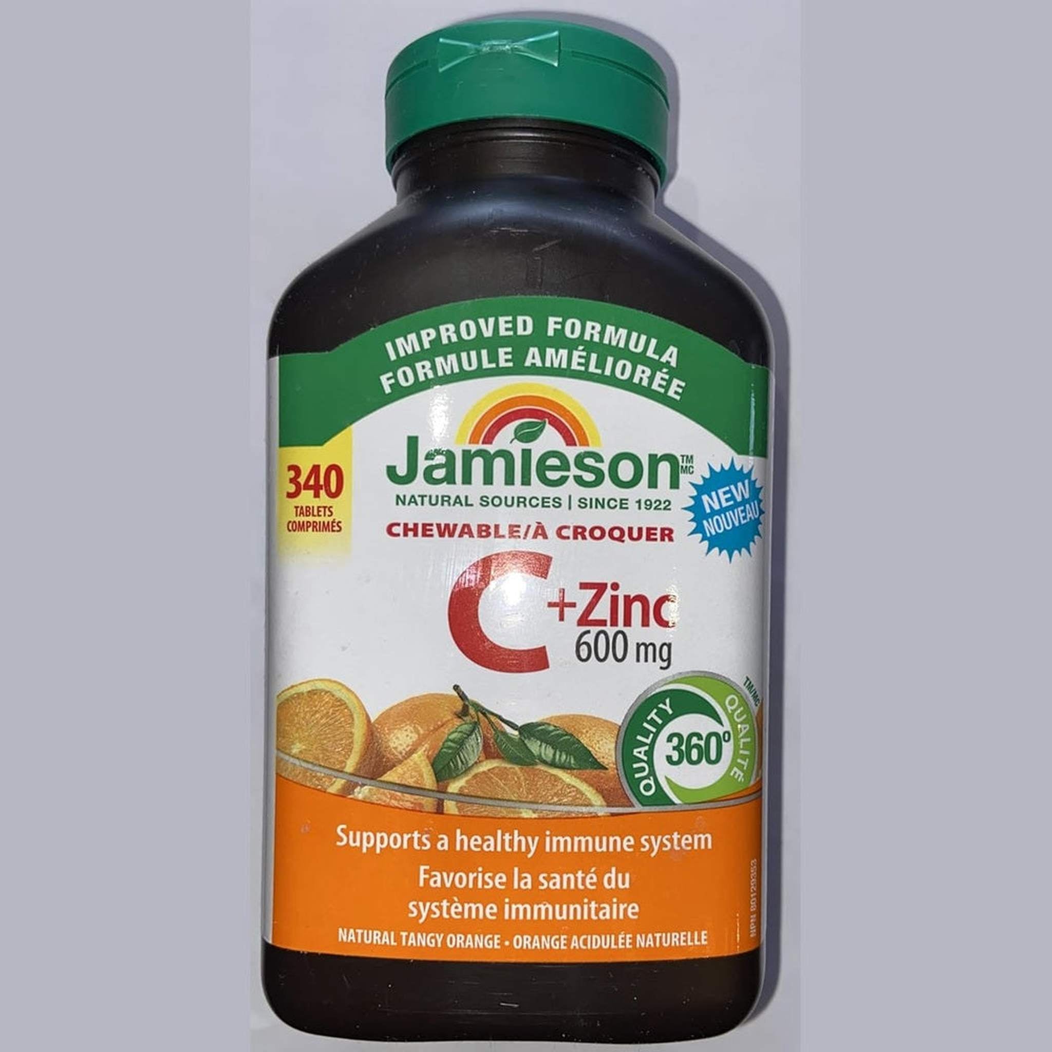 Jamieson Vitamine C + Zinc â ComprimĂŠs Ă Mâcher Saveur Orange â 600mg â 340 ComprimĂŠs