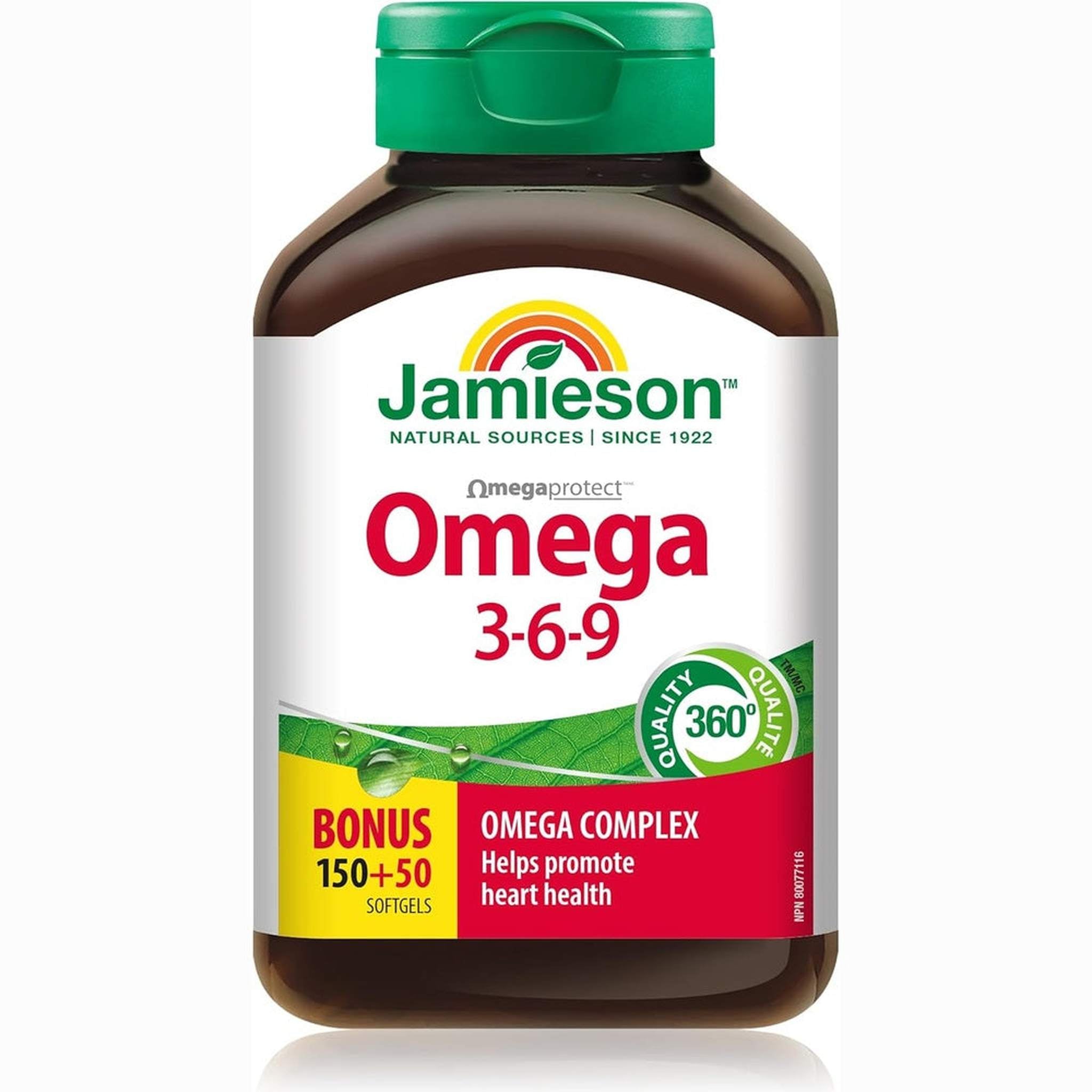 Jamieson OmĂŠga 3-6-9 â 200 GĂŠlules Molles Taille Bonus â Huile de Poisson, Bourrache & Lin