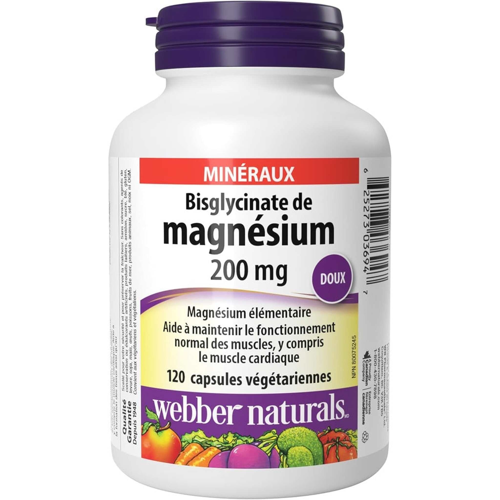Webber Naturals Magnésium Bisglycinate 200mg – 120 Capsules