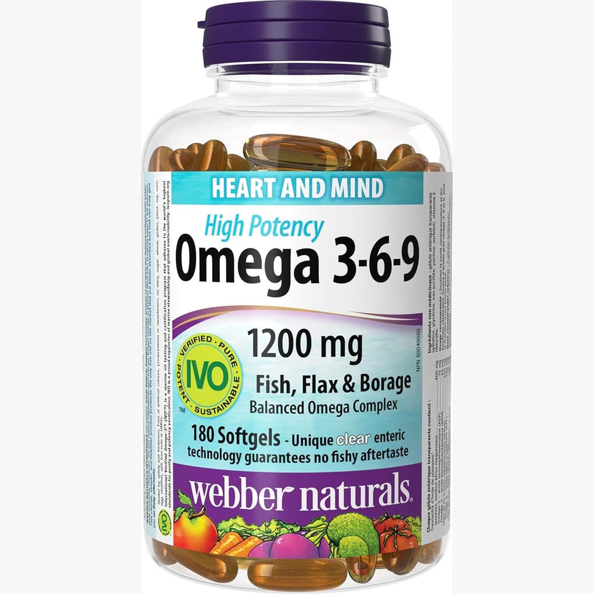 Webber Naturals Omega 3-6-9 1200mg – 180 Capsules Entériques – Sans Arrière-Goût