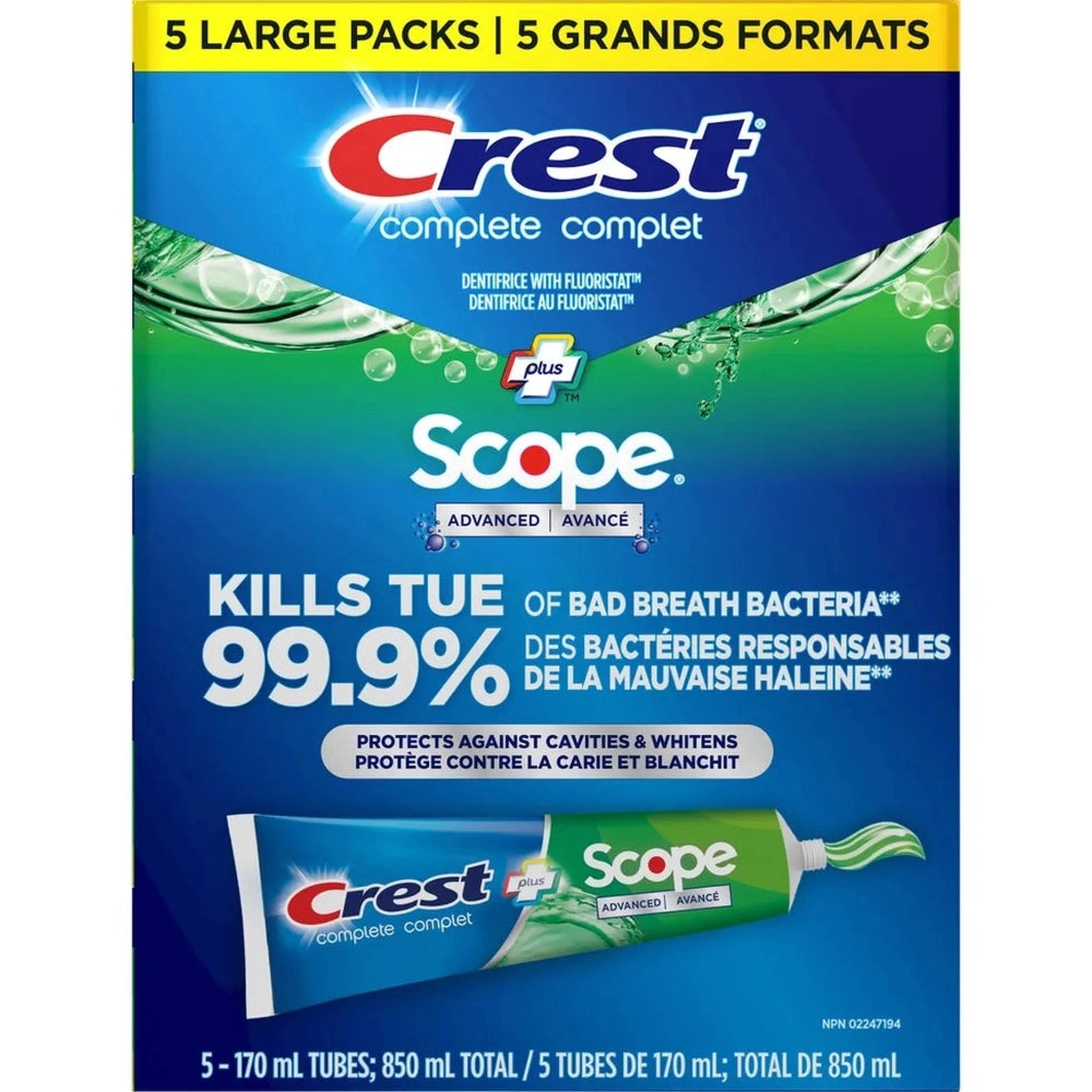 Crest Complete Plus Scope Advanced Active Foam – Dentifrice – Lot de 5 x 170ml