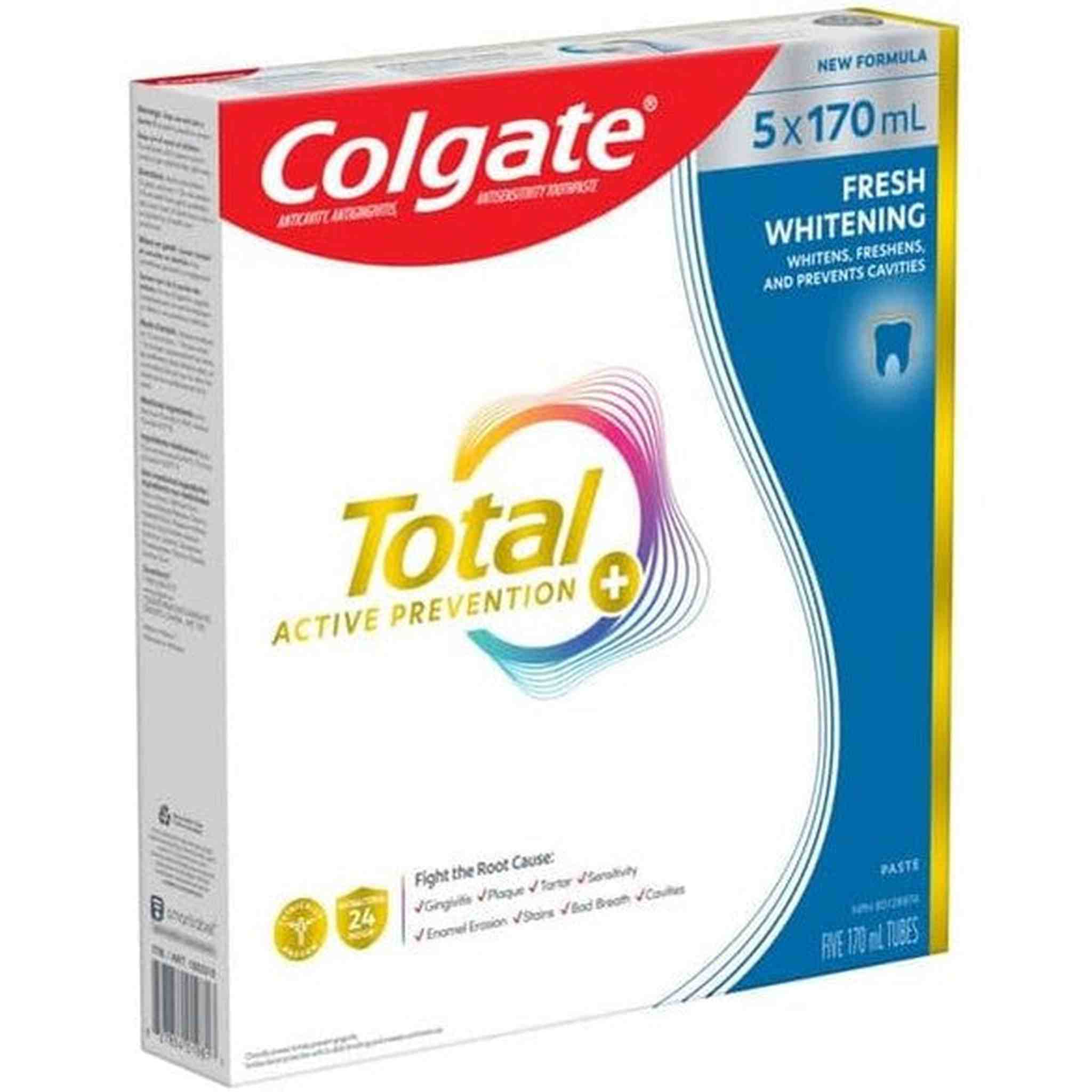 Colgate Active Prevention Plus Fresh Whitening – Dentifrice Blanchissant – Lot de 5 x 170ml