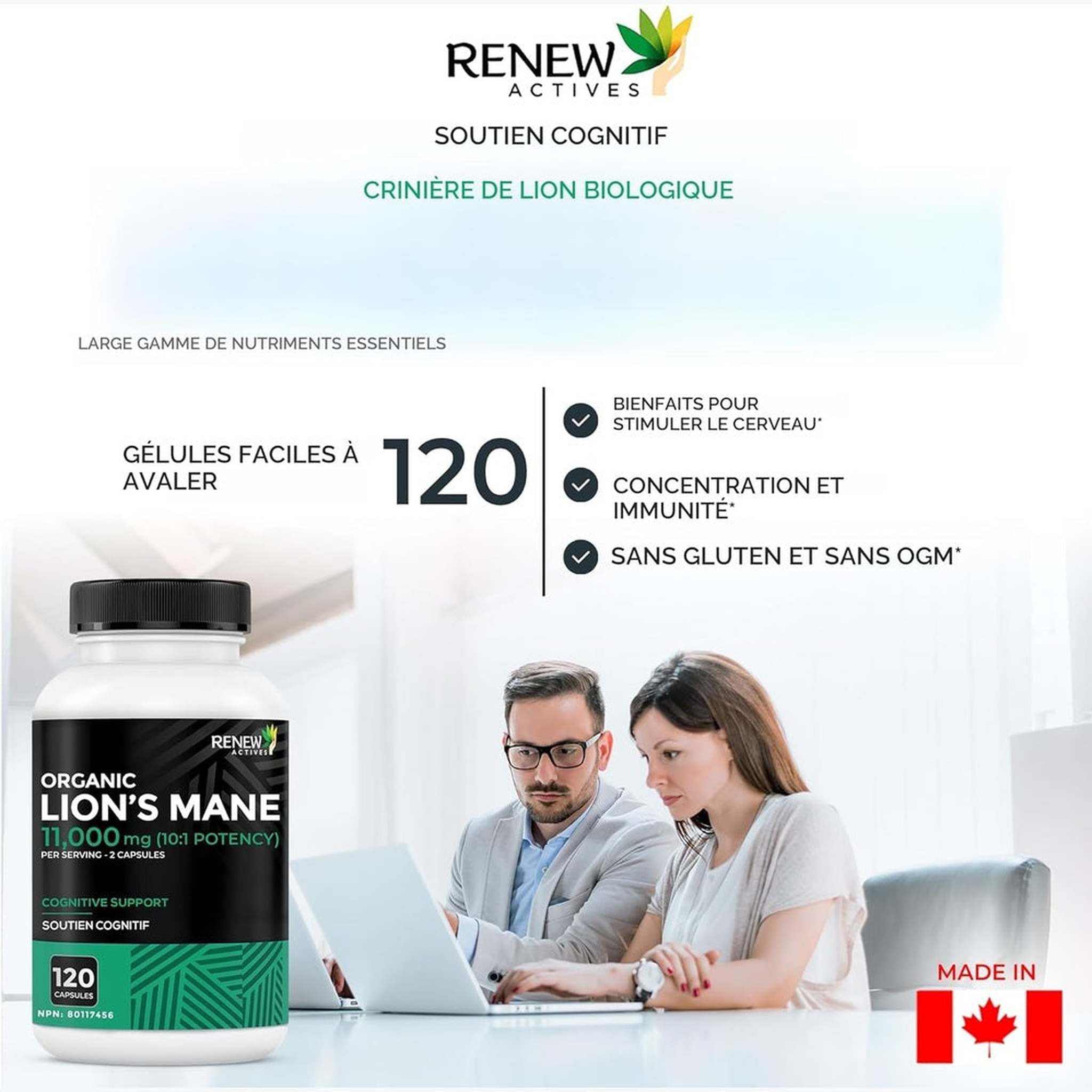 RENEW ACTIVES Crinière de Lion Biologique 11 000mg – 120 Capsules