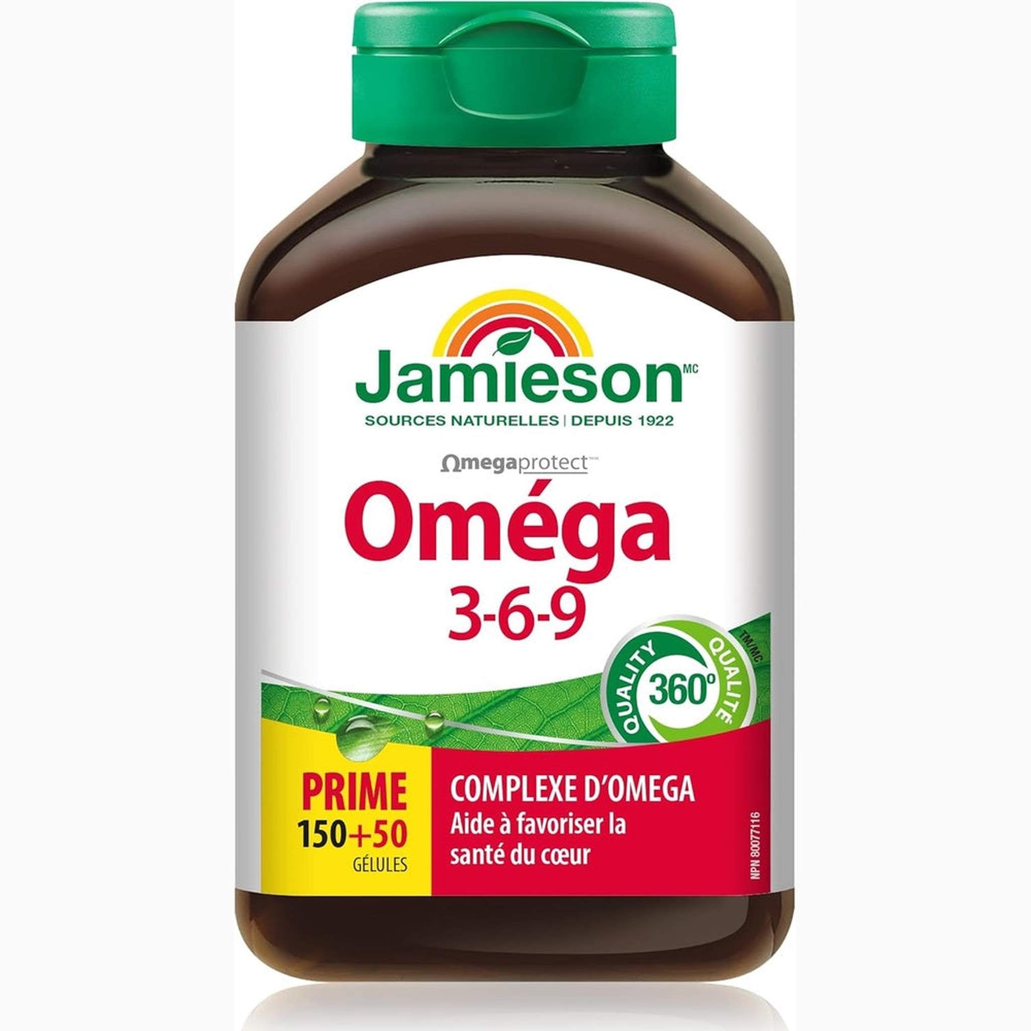 Jamieson Oméga 3-6-9 – 200 Gélules Molles Taille Bonus – Huile de Poisson, Bourrache & Lin